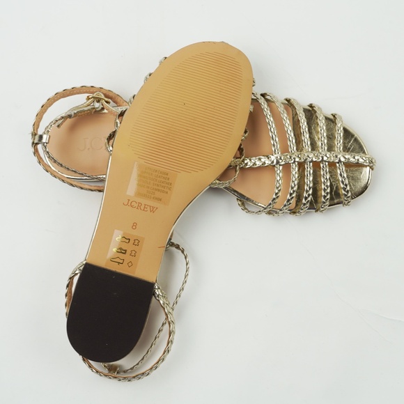 New JCREW Size 8 Braided Cage-Toe Sandals Metallic Leather White Gold $168 CK004 - Picture 8 of 8